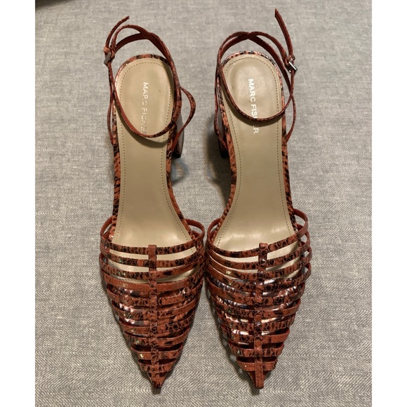 NWT Marc Fisher Orange/Coral Snakeskin Carmela Heels - Picture 2 of 7